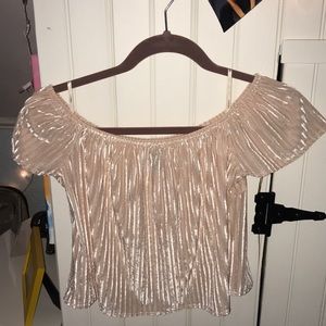 FOREVER 21 Pink off the shoulder velvet crop top